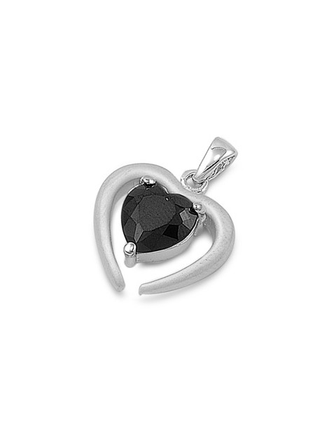 Pendentif Cœur argent 925 orné d'un zirconium noir