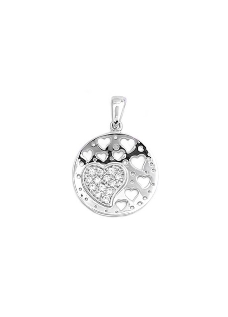 Pendentif médaillon Cœurs ajourés argent 925 & zirconiums