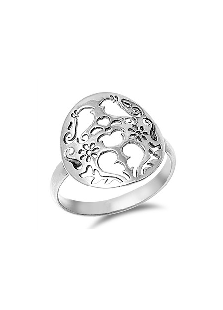 Bague Oiseau et coeurs en Argent Massif