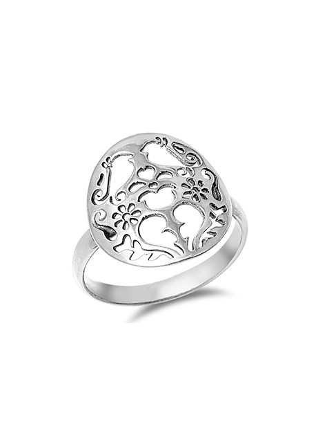 Bague Oiseau et coeurs en Argent Massif