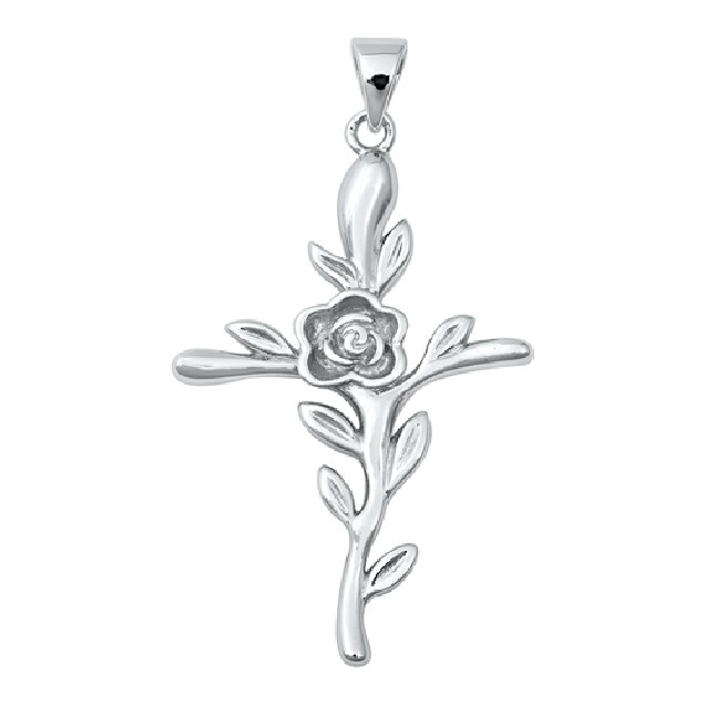 Pendentif Croix & Fleur en Argent 925