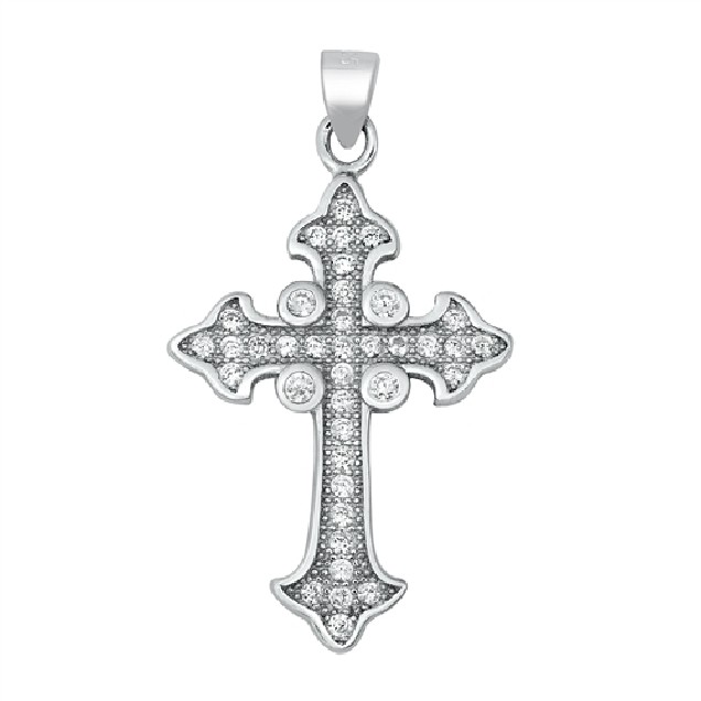 Pendentif Croix Médiévale en Argent 925 orné de zirconiums