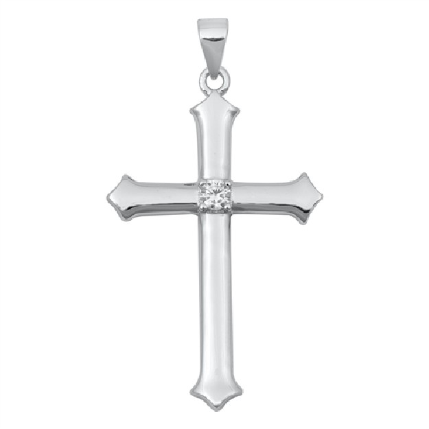 Pendentif Croix en Argent 925 orné d'un zirconium