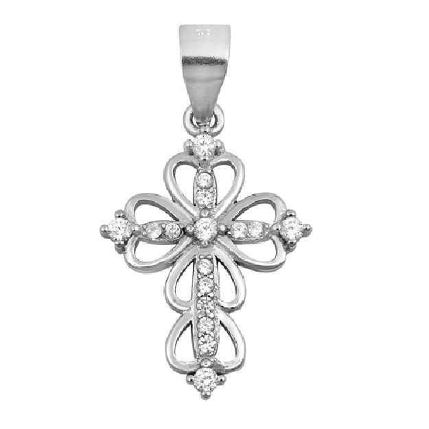 Pendentif Croix & Cœurs en Argent 925 orné de zirconiums