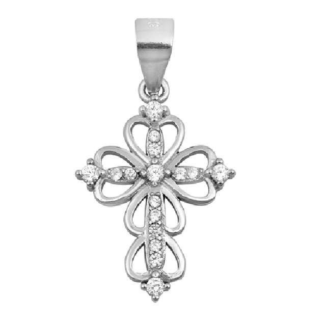 Pendentif Croix & Cœurs en Argent 925 orné de zirconiums