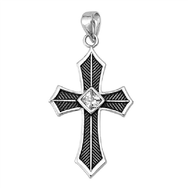 Pendentif Croix en Argent 925 orné d'un zirconium