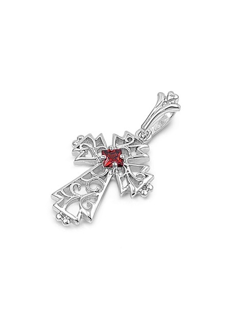 Pendentif Croix en Argent 925 orné d'un Grenat