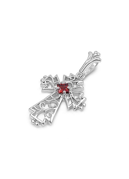 Pendentif Croix en Argent 925 orné d'un Grenat