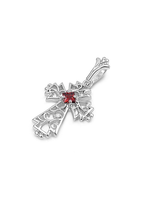 Pendentif Croix en Argent 925 orné d'un Grenat