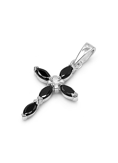 Pendentif Croix en Argent 925 orné de zirconiums noirs et transparents