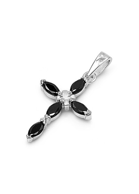 Pendentif Croix en Argent 925 orné de zirconiums noirs et transparents