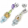 LONGUES BOUCLES D'OREILLES EN ARGENT 925 ORNEES DE TOPAZE, CITRINE, PERIDOT & AMETHYSTE