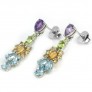 LONGUES BOUCLES D'OREILLES EN ARGENT 925 ORNEES DE TOPAZE, CITRINE, PERIDOT & AMETHYSTE