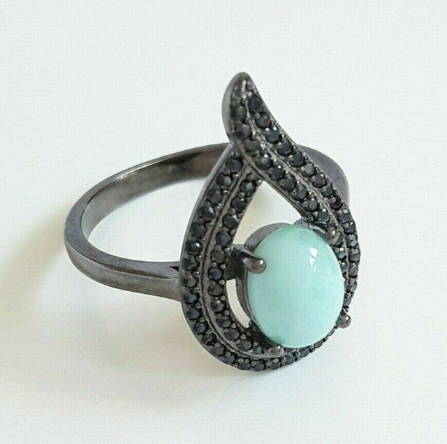 BAGUE DE CRÉATEUR LARIMAR & SPINELLE EN ARGENT 925, TAILLE 54