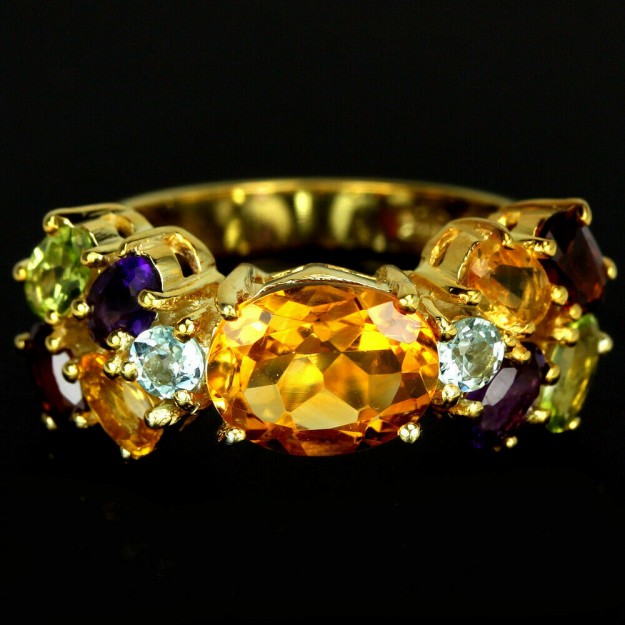 Bague de Créateur en Vermeil ornée d'une Citrine & multi-Pierres - Taille 52