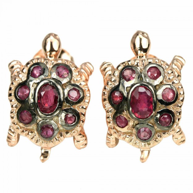 Boucles d'oreilles de Créateur 2 tons Vermeil & Rubis