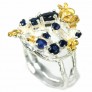 Belle Bague de créateur Fleurs & Saphirs en argent 925 - Taille 56