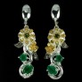 Belles Boucles d'oreilles de créateur 2 tons, Fleurs, Aventurines & Péridots verts en argent 925