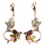 Belles Boucles d'oreilles de créateur, Oiseaux, Tourmalines, 2 tons Argent 925 & Vermeil rose