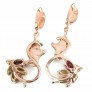 Belles Boucles d'oreilles de créateur, Oiseaux, Tourmalines, 2 tons Argent 925 & Vermeil rose