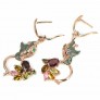 Belles Boucles d'oreilles de créateur, Oiseaux, Tourmalines, 2 tons Argent 925 & Vermeil rose