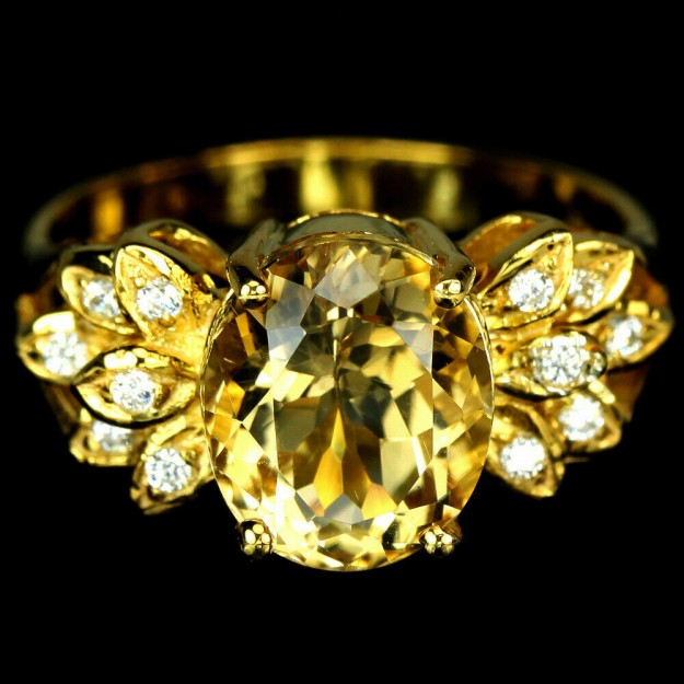 Belle Bague de créateur Fleur ornée de Citrines en Vermeil - Taille 55