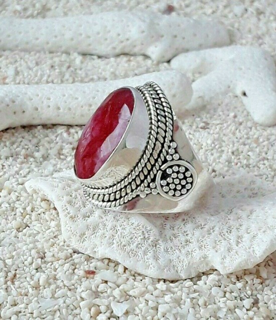 Bague en Argent 925 ornée Rubis opaque rose - TAILLE 53