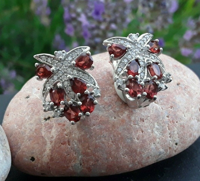 Boucles d'oreilles de Créateur argent 925 ornées Grenats & zirconiums