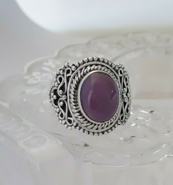 BAGUE DE CREATEUR BOHEME INDE ARGENT 925 ORNEE PHOSPHOSIDERITE - TAILLE 52