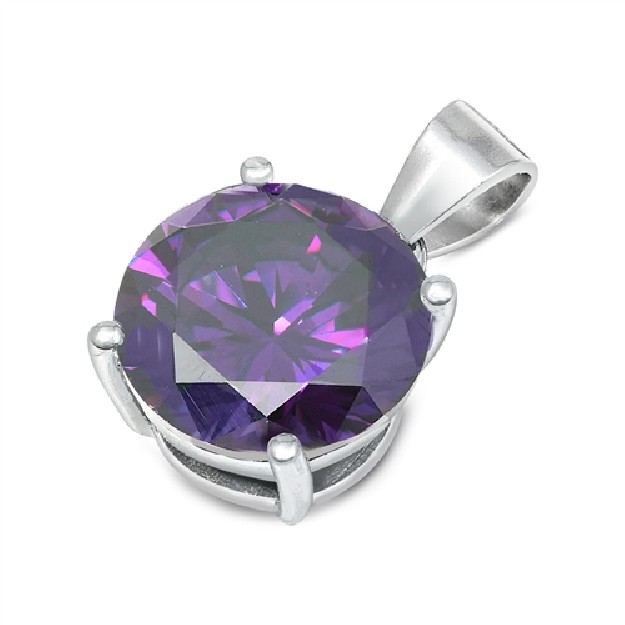 ELEGANT PENDENTIF ARGENT 925 ORNE ZIRCONIUM AMETHYSTE