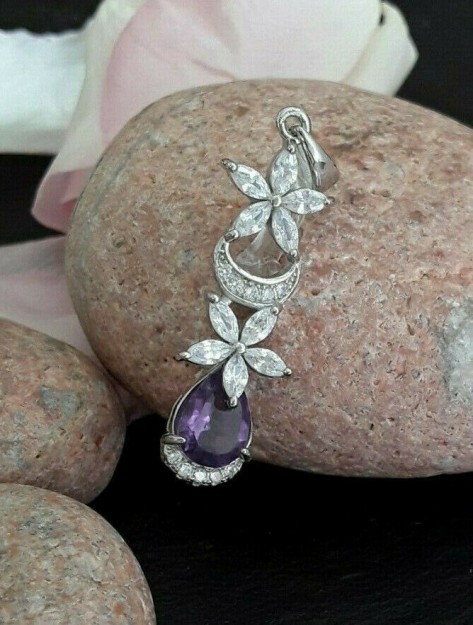 PENDENTIF DE CREATEUR ARGENT 925 ORNE AMETHYSTES