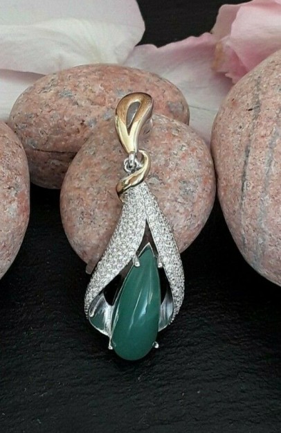 Pendentif de créateur 2 Tons Argent & Or orné Aventurine