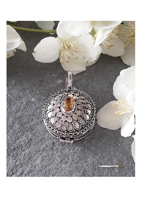 PENDENTIF POISON / BOITE A SECRET EN ARGENT 925 & CITRINE