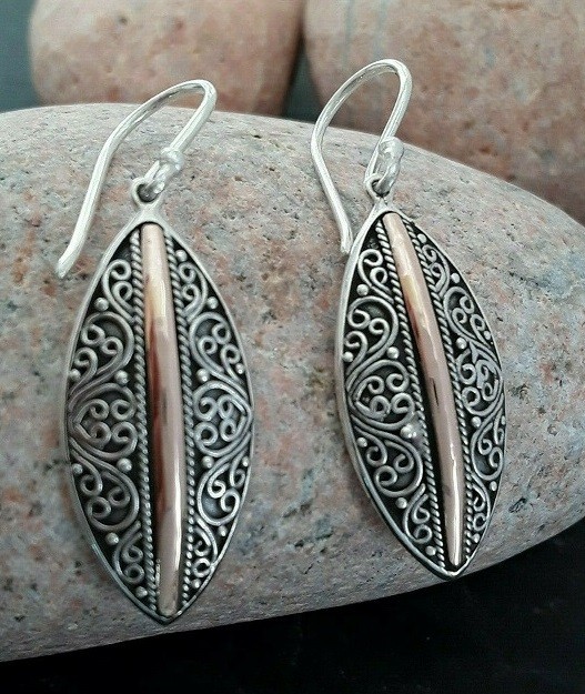 BOUCLES D'OREILLES OVALIES 2 Tons ARGENT 925 & OR