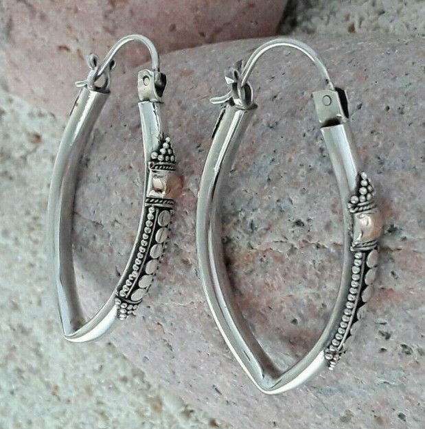 Boucles d'oreilles Créoles éthnique 2 Tons Argent & or