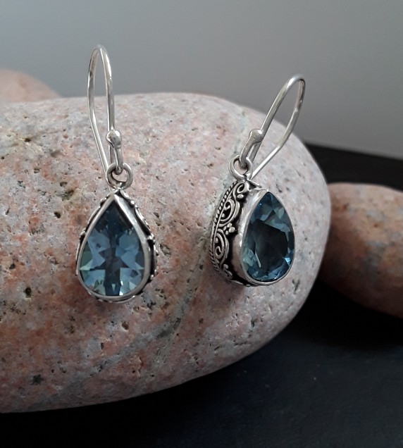 Boucles d'oreilles de créateur Goutte ornées Topaze Argent 925