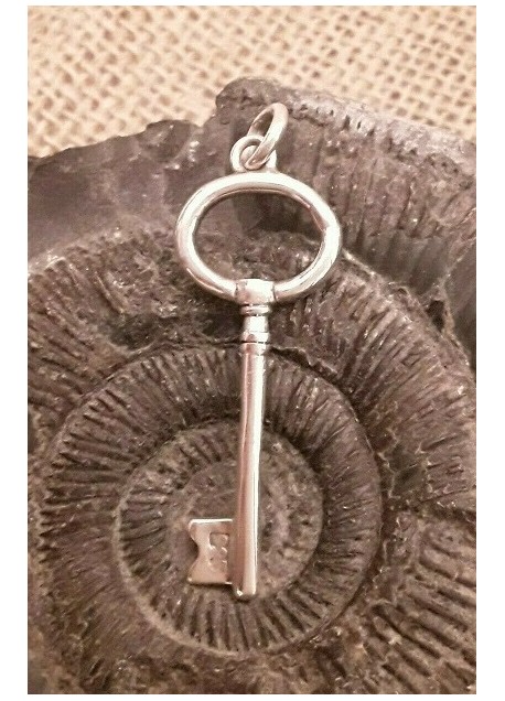 Joli Pendentif mixte Clef Porte Bonheur Argent 925