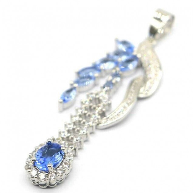 Long Pendentif orné de Zirconium Tanzanite Argent plaqué