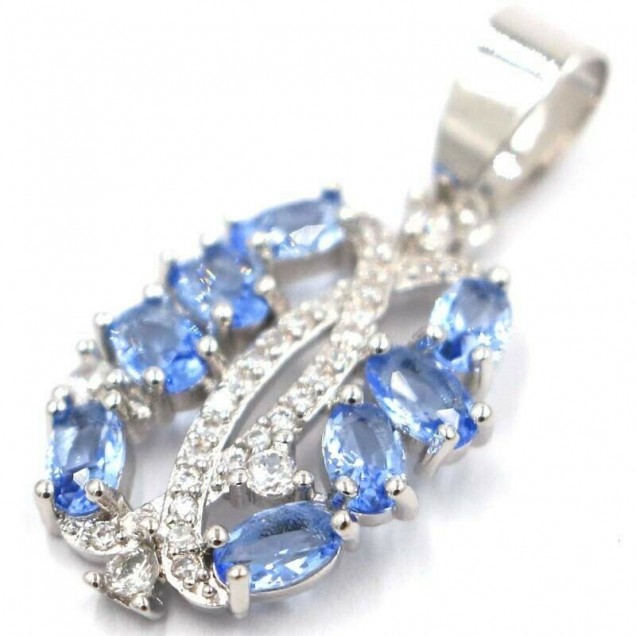 Pendentif Argent Plaqué orné Zirconiums Tanzanites Bleues