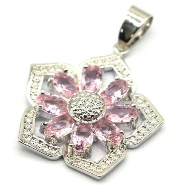 Pendentif orné Zirconiums Kunzites roses Plaqué Argent