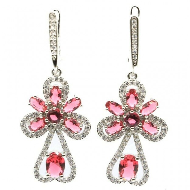 Boucles d oreilles Rhodolite Rose grenat en Argent plaqué