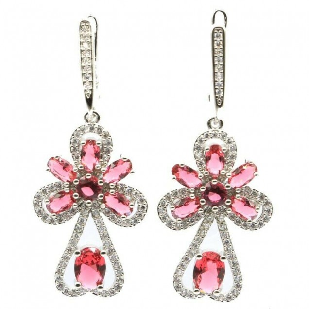 Boucles d oreilles Rhodolite Rose grenat en Argent plaqué