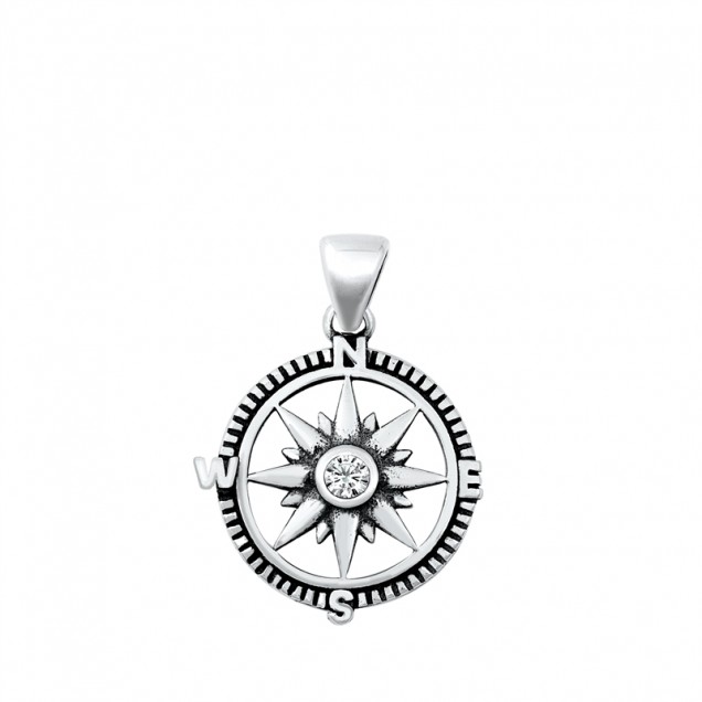 PENDENTIF Boussole mixte en argent 925 & zirconium