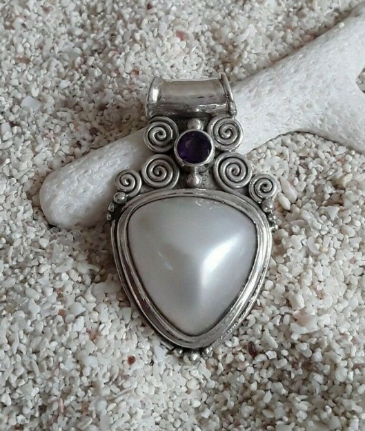 PENDENTIF éthnique orné Perle & Améthyste ARGENT 925