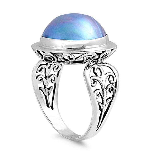 BAGUE ORNÉE PERLE Mabé BLEUE en Argent 925