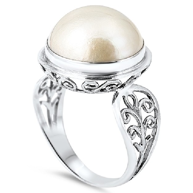 BAGUE ORNÉE PERLE Mabé beige en Argent 925