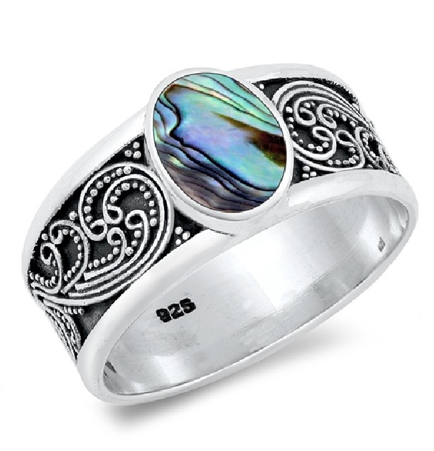 Bague style Bali ornée Nacre Abalone en Argent 925