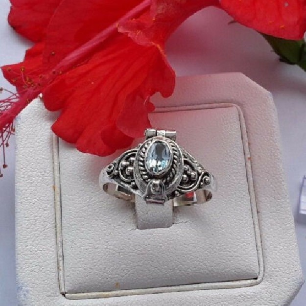 BAGUE OUVRANTE POISON EN ARGENT 925 ORNEE TOPAZE - TAILLE 60