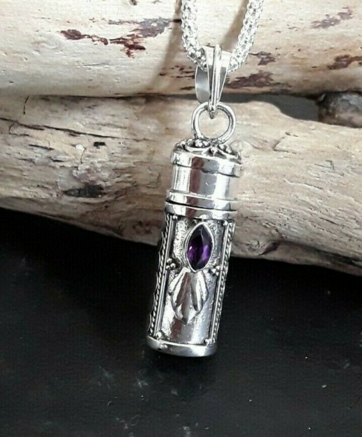 PENDENTIF MIXTE CYLINDRIQUE BOITE A SECRET EN ARGENT 925 ORNé Améthyste