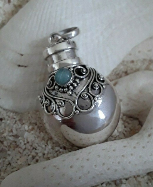 PENDENTIF FLACON FIOLE PARFUM ARGENT 925 & AMAZONITE